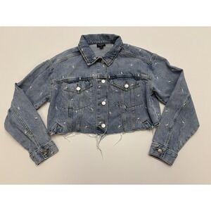 Playboy By Pacsun All Over Print Bunny's Denim Crop Jacket Light Wash Size S